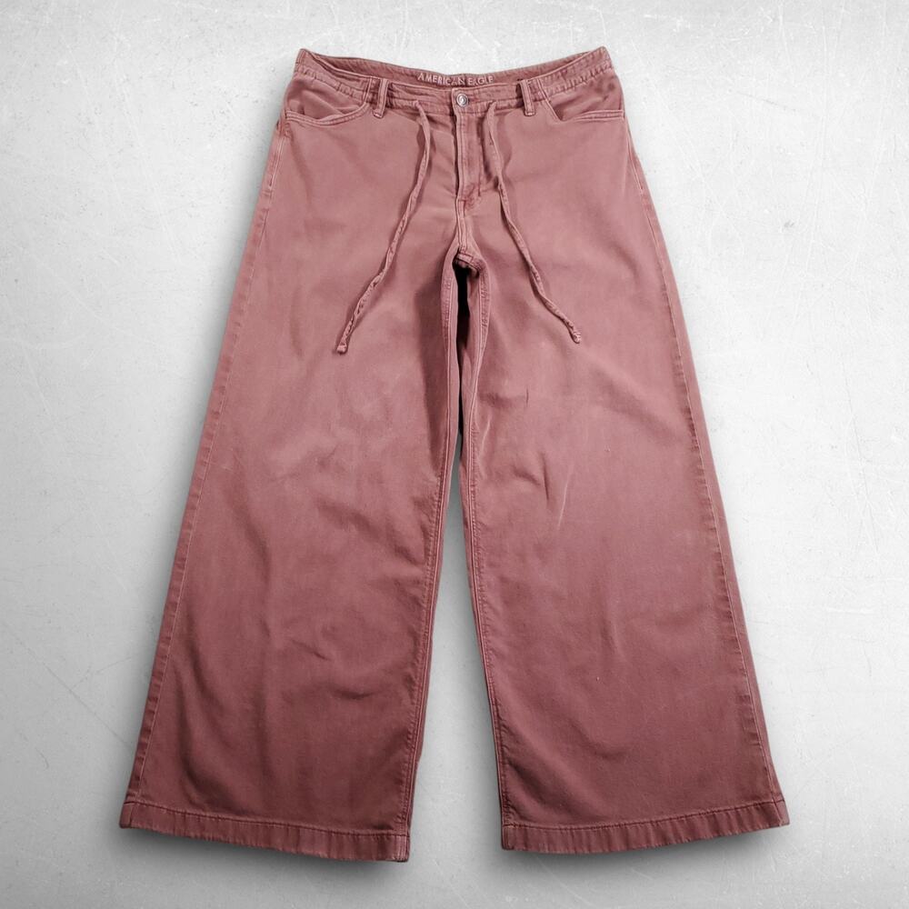 American Eagle Ultra Wide Leg Pants Women 12 Rose Stretch Drawstring Jeans Boho